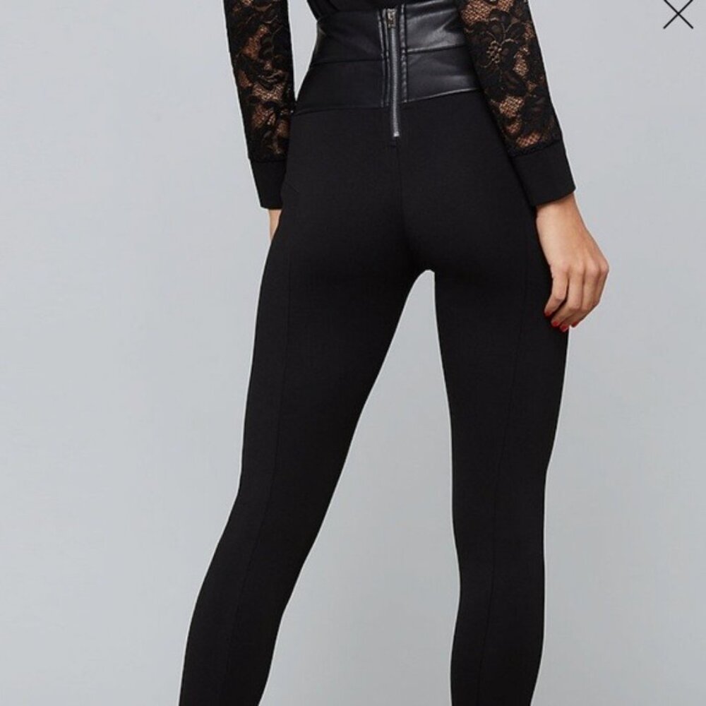 🖤 Bebe Super Curve Black Faux Leather Crossover V-Waistband Leggings - Picture 3 of 15
